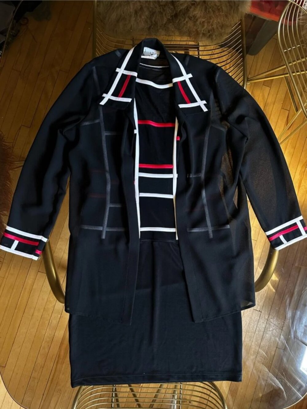 VINTAGE Joseph Ribkoff Geometric Mondrian-Style 2-Piece Dress & Duster Set - Picture 12 of 16